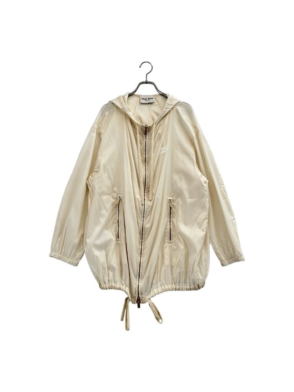 Miu Miu Silk Coating Logo Hooded Jacket Beige 36